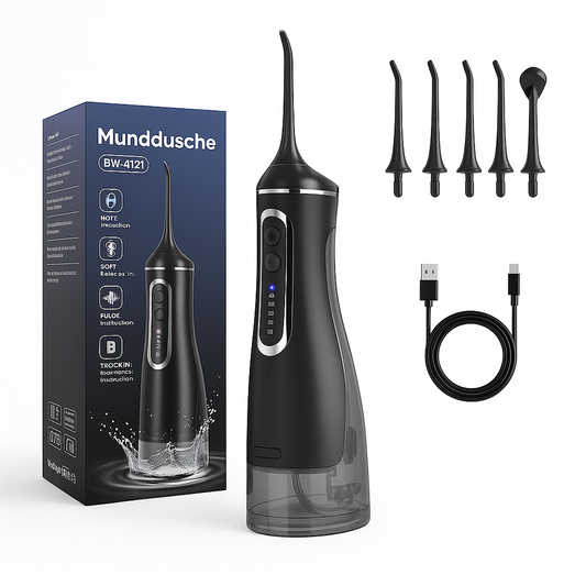 Kabellose Munddusche für effektive Zahn- & Zahnfleischpflege Mit 4 Modi & 4 Aufsätzen, 300 ml Wassertank, 30–120 PSI Wasserdruck und IPX7-Wasserschutz