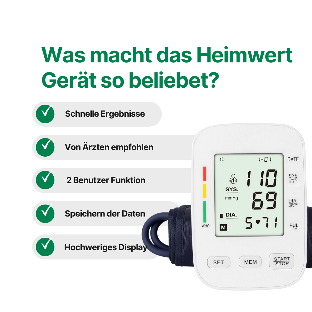 Blutdruckmessgerät mit digitalem Display / Mit komfortabler Manschette und Speicherfunktion